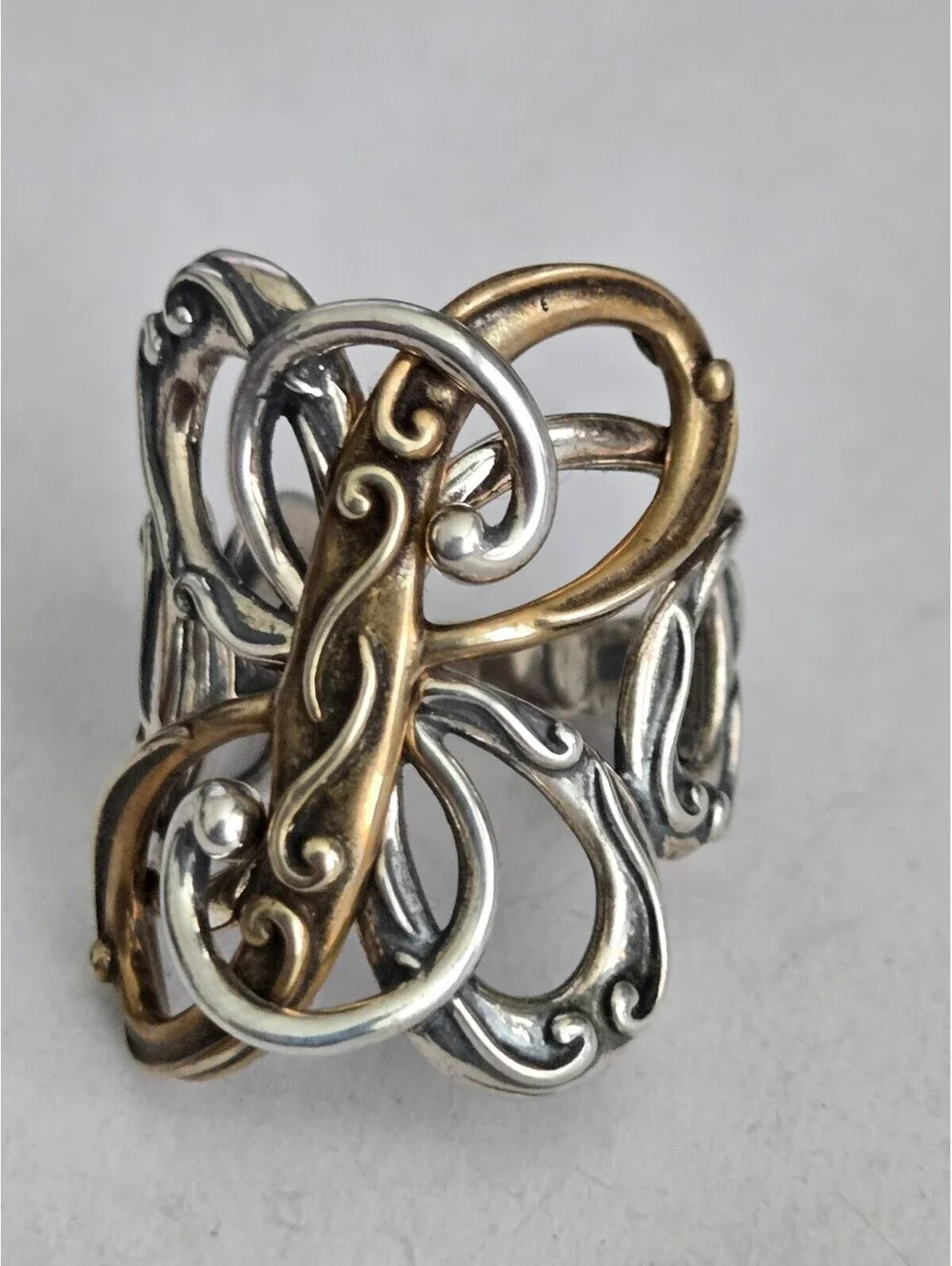Carolyn Pollack Sterling Silver and Brass Scroll Ring Size 7